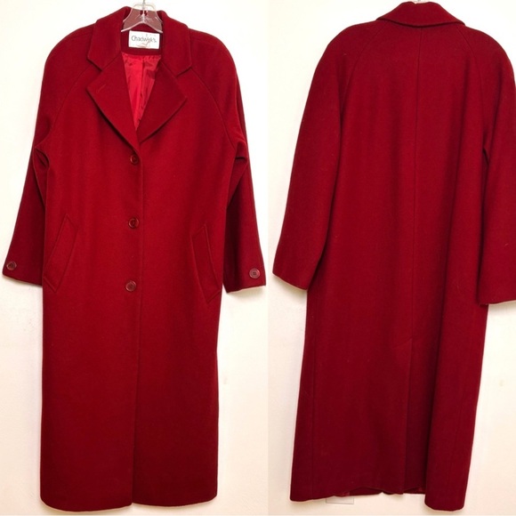 Chadwicks Jackets & Blazers - CHADWICKS Vintage Dark Red Button Front Long Wool Coat Minimalist overcoat